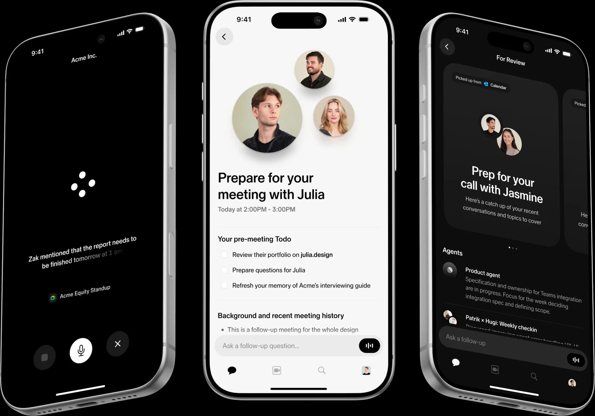 Unique Angle Agents iOS app displayed on three iPhone mockups